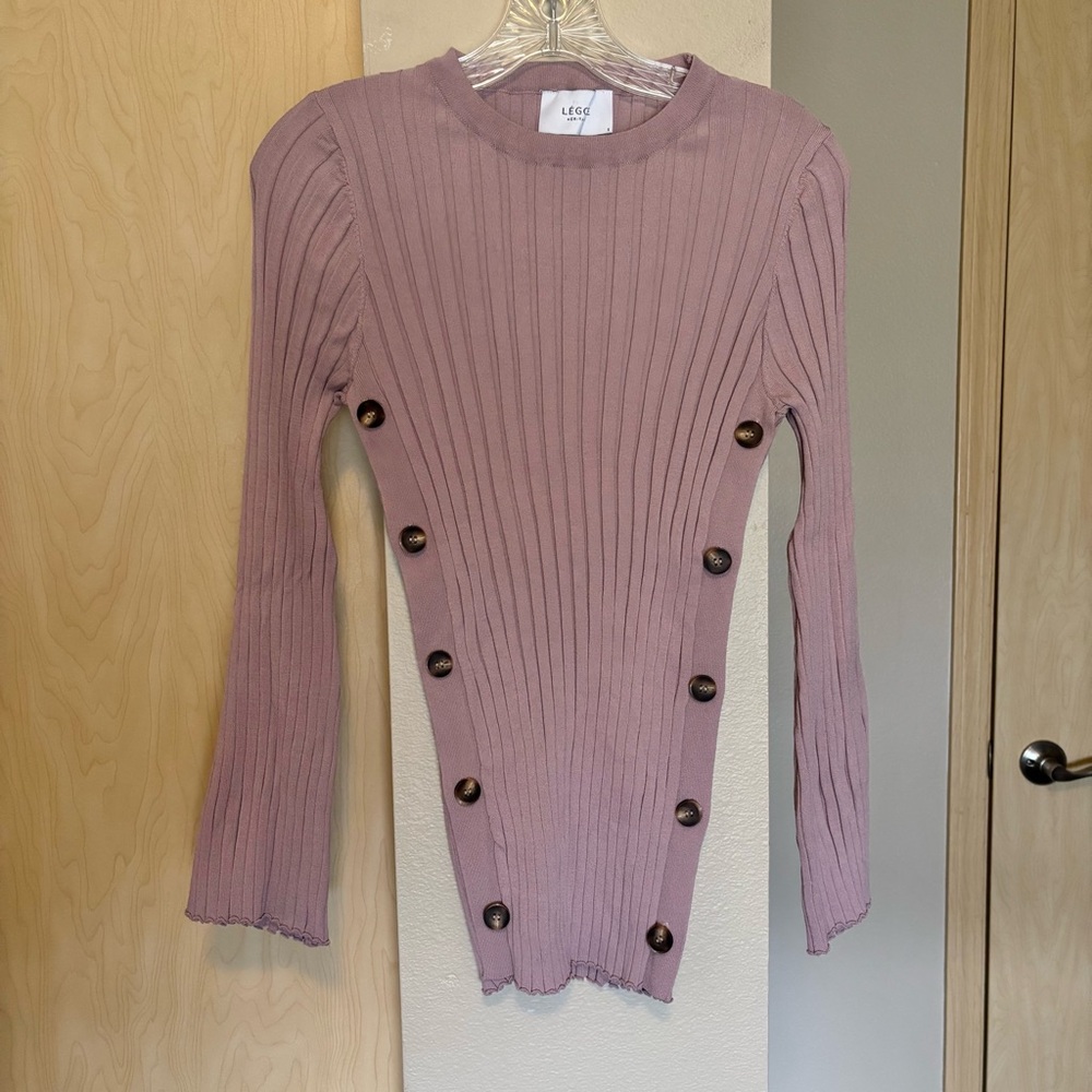 Legoe Heritage Women Maternity S LongSleeve Mushroom Pink Ribbed Stretch Sweater - Picture 2 of 8